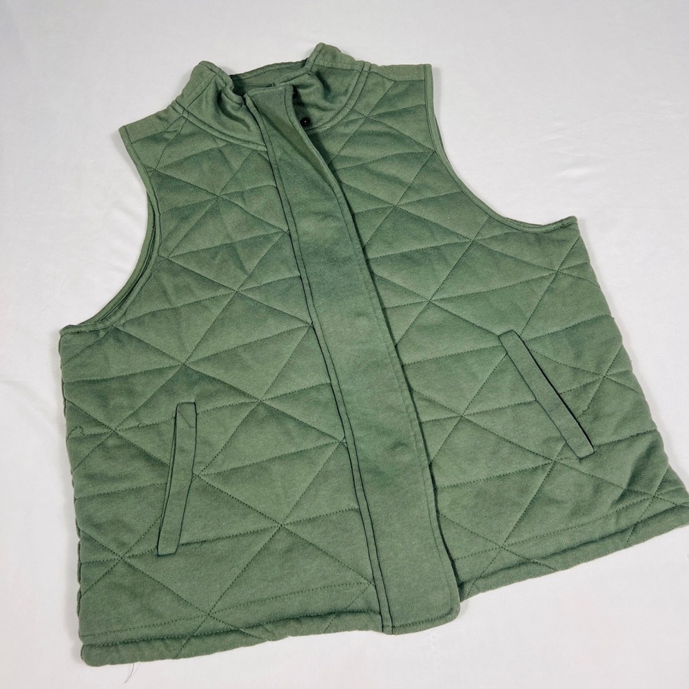 BKE Womens Sage Green Quilted Mock Neck Full Zip Snap Button Vest Size M